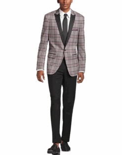 Paisley & Gray Slim Fit Dinner Jacket, Gray And Berry Plaid -Men's Wear House Shop MW40 15Z9 67 PAISLEY GRAY BERRY PLAID ALT3