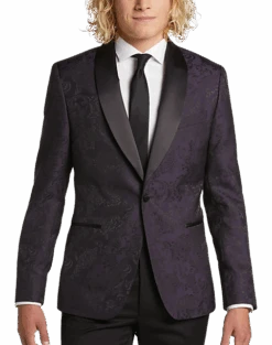 Egara Slim Fit Shawl Lapel Dinner Jacket, Plum Jacquard