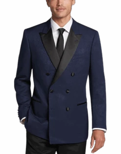 Egara Slim Fit Peak Lapel Double Breasted Dinner Jacket, Black Tic