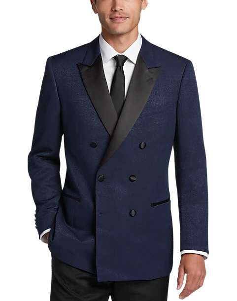 Egara Slim Fit Peak Lapel Double Breasted Dinner Jacket, Navy Tic 1 Egara Slim Fit Peak Lapel Double Breasted Dinner Jacket, Navy Tic