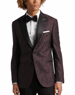 Egara Slim Fit Dinner Jacket, Burgundy Tapestry Jacquard