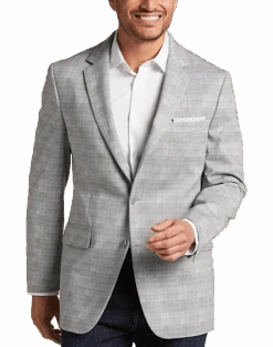 Michael Strahan Classic Fit Notch Lapel Sport Coat, Gray Plaid