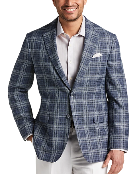 Joseph Abboud Modern Fit Notch Lapel Sport Coat, Blue Plaid 1 Joseph Abboud Modern Fit Notch Lapel Sport Coat, Blue Plaid