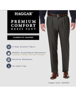 Haggar Premium Comfort Classic Fit Pleat-Front Pants, Charcoal Gray 7 Haggar Premium Comfort Classic Fit Pleat-Front Pants, Charcoal Gray -Men's Wear House Shop MW40 235R 02 HAGGAR BLACK ALT3