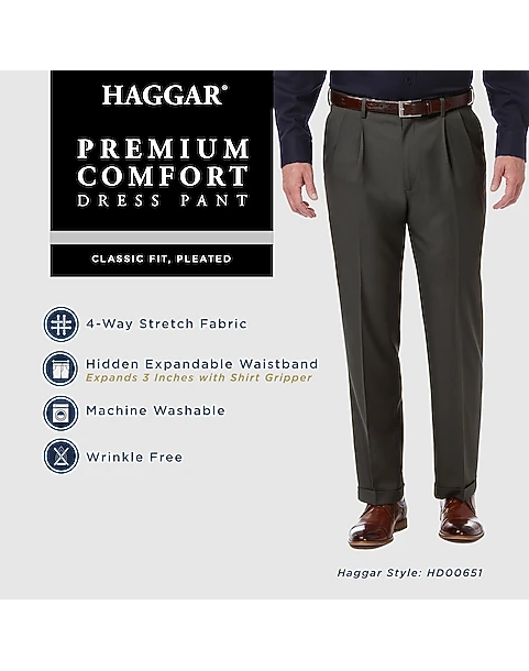 Haggar Premium Comfort Classic Fit Pleat-Front Pants, Charcoal Gray 4 Haggar Premium Comfort Classic Fit Pleat-Front Pants, Charcoal Gray - Image 4