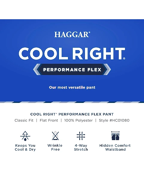 Haggar Cool Right® Performance Flex Classic Fit Flat-Front Pants, Midnight 4 Haggar Cool Right® Performance Flex Classic Fit Flat-Front Pants, Midnight - Image 4
