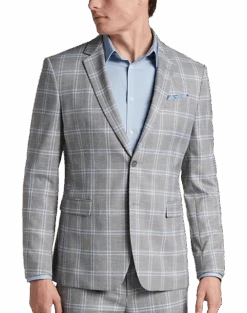 Egara Skinny Fit Suit Separates Coat, Gray & Blue Plaid