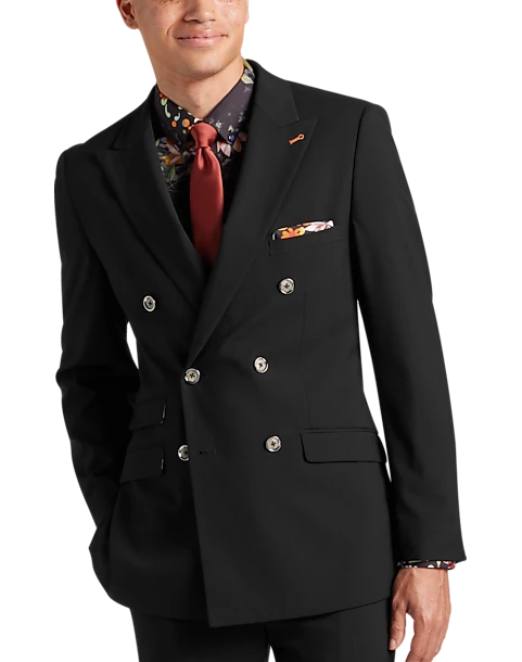 Paisley & Gray Slim Fit Double Breasted Suit Separates, Jet Black 1 Paisley & Gray Slim Fit Double Breasted Suit Separates, Jet Black