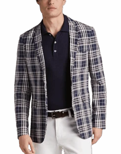 Paisley & Gray Slim Fit Suit Separates Coat, Navy Seersucker Plaid