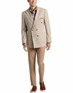 Paisley & Gray Slim Fit Double Breasted Suit Separates Coat, Tan Check -Men's Wear House Shop MW40 3XLN 96 PAISLEY GRAY TAN CHECK ALT5