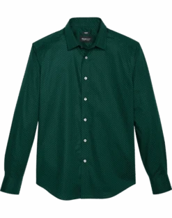 Awearness Kenneth Cole Slim Fit Woven Sport Shirt, Dark Green Dot