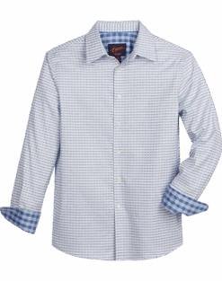 Egara Slim Fit Spread Collar Sport Shirt, Blue Pyramid Pattern
