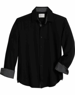 Con.Struct Four-Way Stretch Slim Fit Spread Collar Sport Shirt, Black