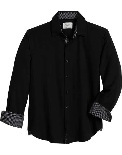 Con.Struct Four-Way Stretch Slim Fit Spread Collar Sport Shirt, Black 1 Con.Struct Four-Way Stretch Slim Fit Spread Collar Sport Shirt, Black