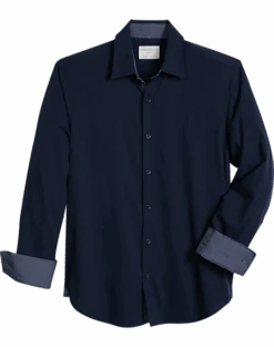 Con.Struct Four-Way Stretch Slim Fit Spread Collar Sport Shirt, Navy