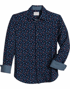 Con.Struct Slim Fit Spread Collar Sport Shirt Navy Floral