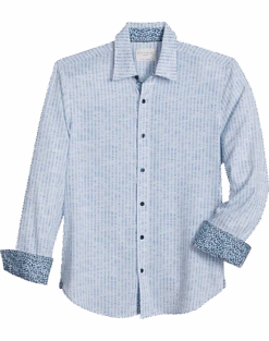 Con.Struct Slim Fit Spread Collar Sport Shirt, White And Blue Seersucker