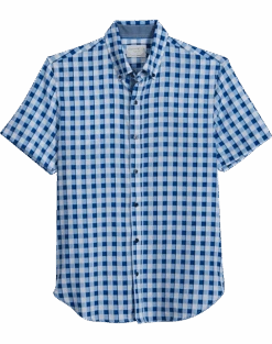 Con.Struct Slim Fit Short Sleeve Sport Shirt, White & Blue Gingham