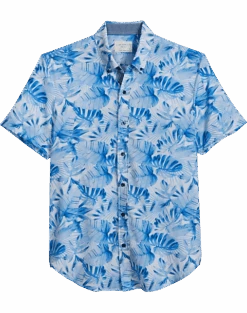 Con.Struct Slim Fit Short Sleeve Sport Shirt Blue Palm Leaf