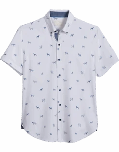 Con.Struct Slim Fit Short Sleeve Sport Shirt, White & Navy Dogs