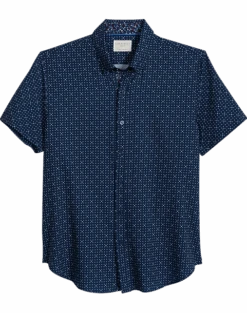 Con.Struct Slim Fit Short Sleeve Sport Shirt, Navy & White Dot