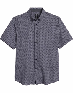 Michael Strahan Four-Way Stretch Modern Fit Short Sleeve Sport Shirt, Black Waves