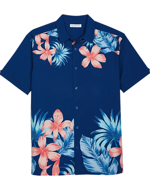 Cubavera Modern Fit 4-Way Stretch Sport Shirt, Navy Tropical Print 1 Cubavera Modern Fit 4-Way Stretch Sport Shirt, Navy Tropical Print