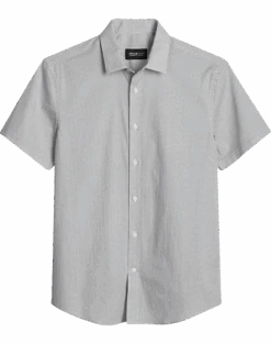 Awearness Kenneth Cole Slim Fit Short Sleeve Sport Shirt, White Micro Dot