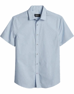 Awearness Kenneth Cole Slim Fit Short Sleeve Sport Shirt, Light Blue Rain