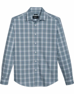 Awearness Kenneth Cole Slim Fit Spread Collar Sport Shirt, Teal Ombre Plaid