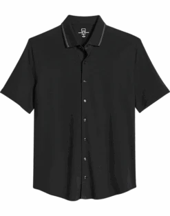 Michael Strahan Modern Fit Popcorn Stitch Short Sport Shirt, Black