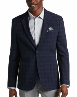 Awearness Kenneth Cole Modern Fit Soft Jacket, Navy Seersucker Plaid