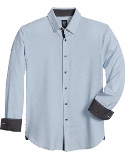 Michael Strahan Modern Fit Spread Collar 4-Way Stretch Sport Shirt, White Abstract Dot