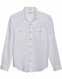 Lucky Brand Classic Fit Western Linen Sport Shirt, White