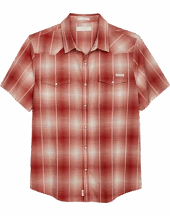 Lucky Brand Classic Fit Short Sleeve Western Sport Shirt, Red Plaid