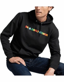 The Phluid Project Classic Fit Be A Good Human Graphic Hoodie, Black 5 The Phluid Project Classic Fit Be A Good Human Graphic Hoodie, Black -Men's Wear House Shop MW40 6NMJ 02 THE PHLUID PROJECT BLACK ALT2