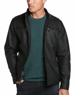 Awearness Kenneth Cole Modern Fit Moto Jacket, Navy Faux Leather