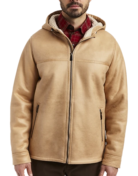 Rainforest Classic Fit Faux Nubuck Hooded Jacket, Tan 1 Rainforest Classic Fit Faux Nubuck Hooded Jacket, Tan