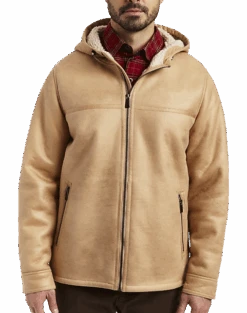 Rainforest Classic Fit Faux Nubuck Hooded Jacket, Cognac